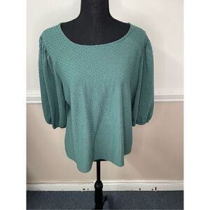W5 Anthropologie Green Short Sleeve Textured Blouse Size X-Large